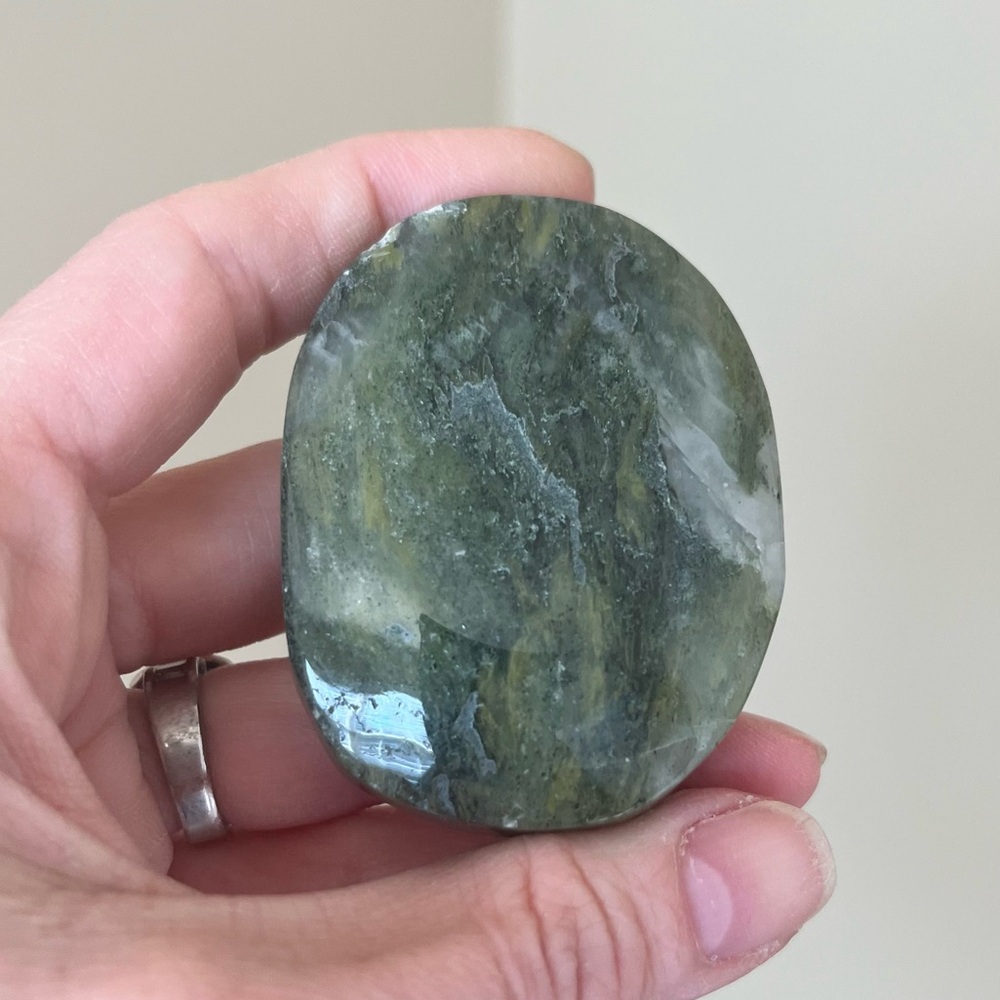 Moss Agate Palm Stone | Natural Stone Crystal Polished Pocket Stone